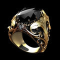 Silver geometric men's wide face ring with imitation ink colour gem and moonstone ornament
