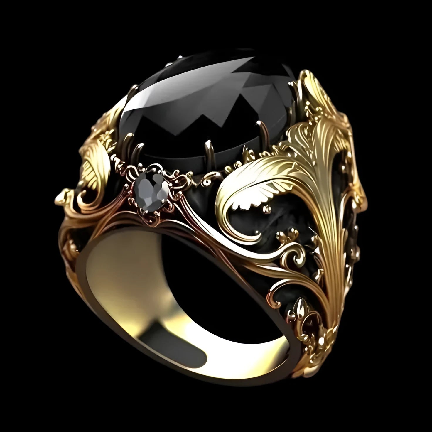 Silver geometric men's wide face ring with imitation ink colour gem and moonstone ornament
