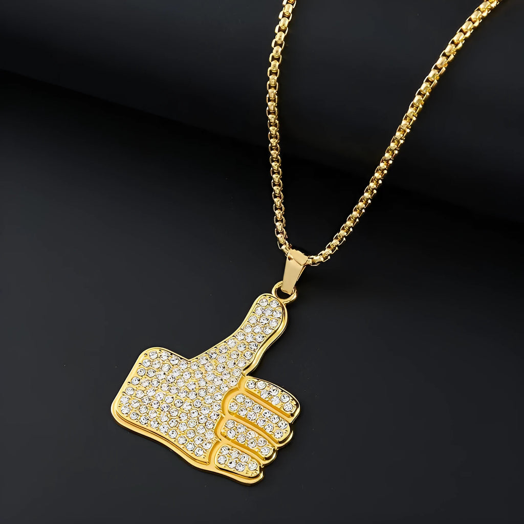 Gold geometric alloy pendant necklace with inlaid zircon detailing for women