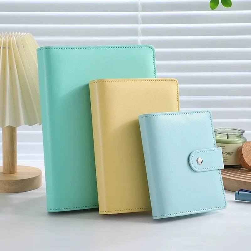 A5 PU leather zipper binder shell in various colours showing zipper closure and dimensions