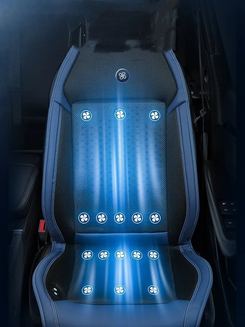 Black car cooling seat cushion with massage function and USB port for 12V vehicle power