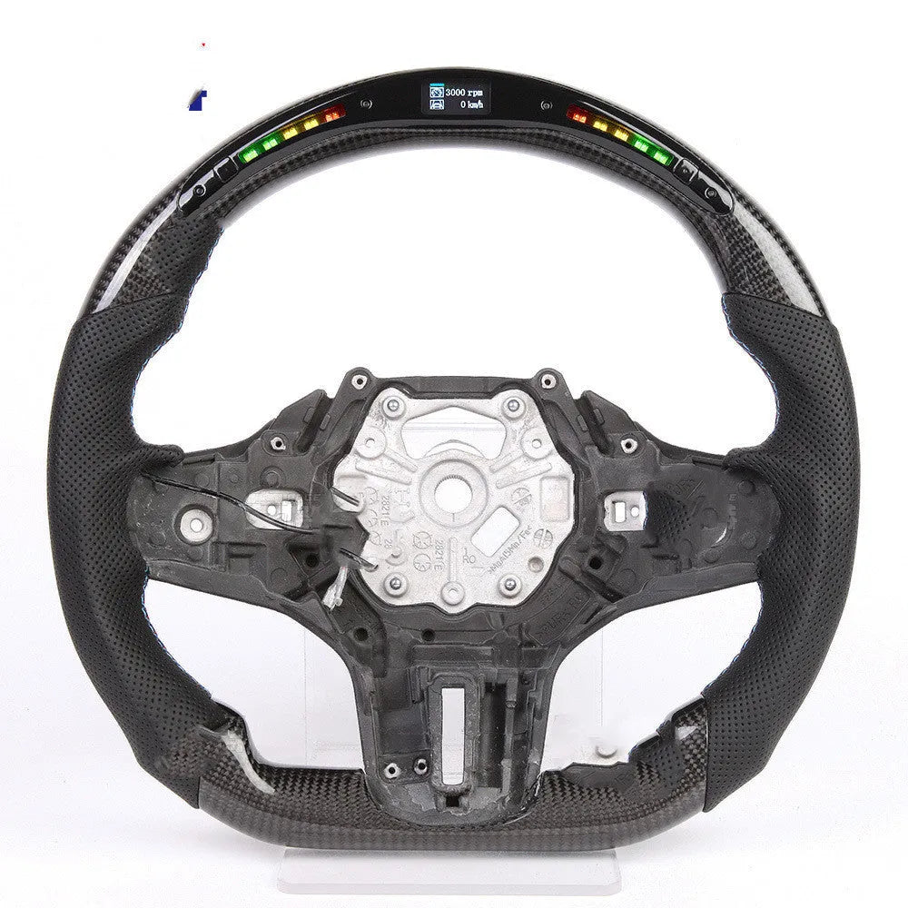 Black carbon fibre LED steering wheel for BMW X3 and X5 models with intelligent display