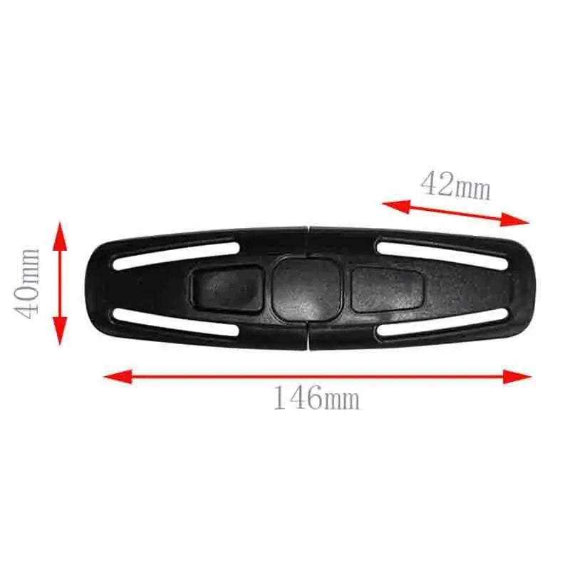 Black nylon seat belt clip for child safety seats with 5-point buckle design