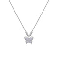 Women's silver butterfly necklace on a cross chain, showing adjustable length and 925 silver pendant.