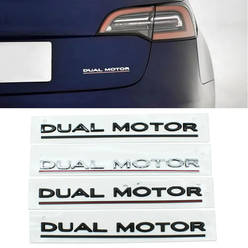 Tesla Model 3 Dual Motor bumper sticker in black and red on ABS plastic