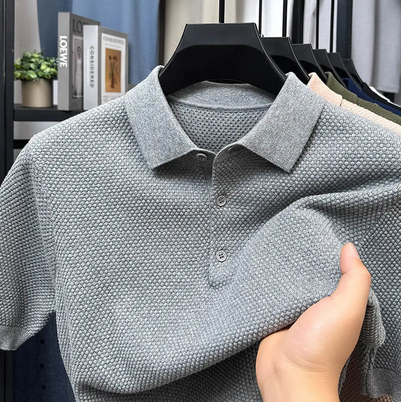 Loose fit pure cotton short sleeve pullover sweater in grey colour showing relaxed style