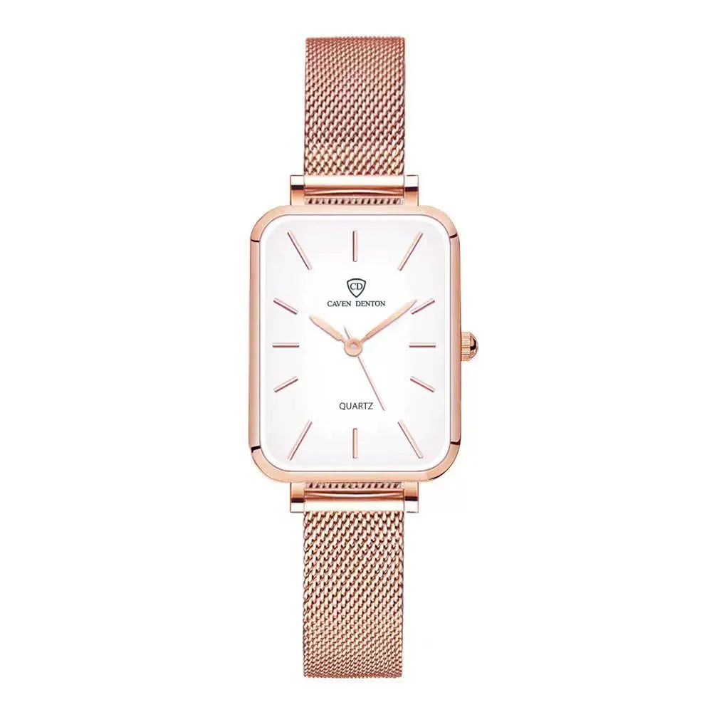 Women's waterproof quartz watch with woven steel strap and alloy case