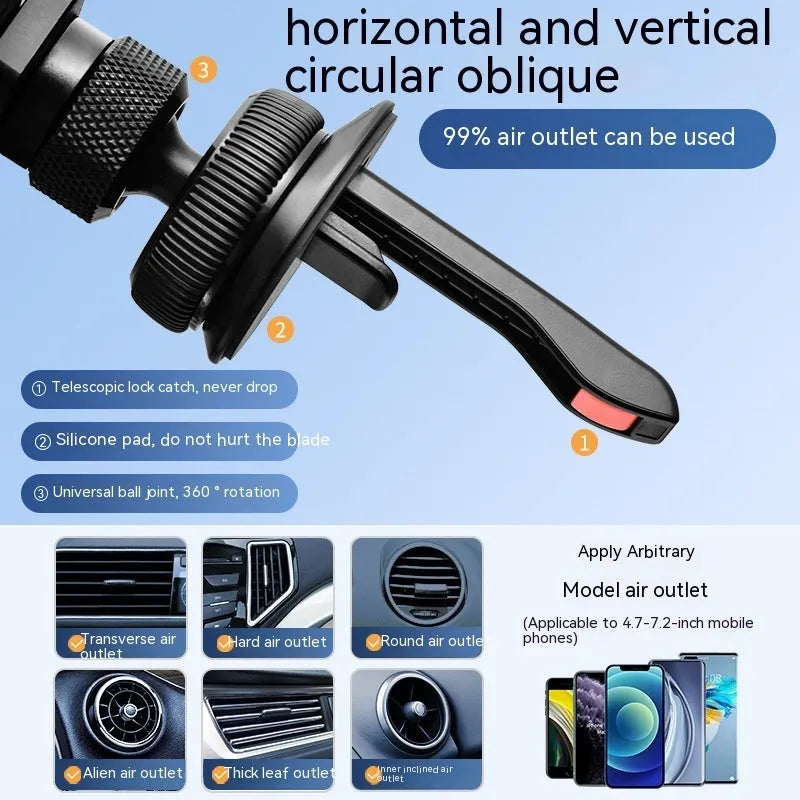 Invisible alloy car mobile phone holder for air vent mounting with snap-on installation