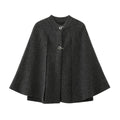 Cape round neck long sleeve knitted sweater coat in solid dark gray with regular sleeves for street fashion style