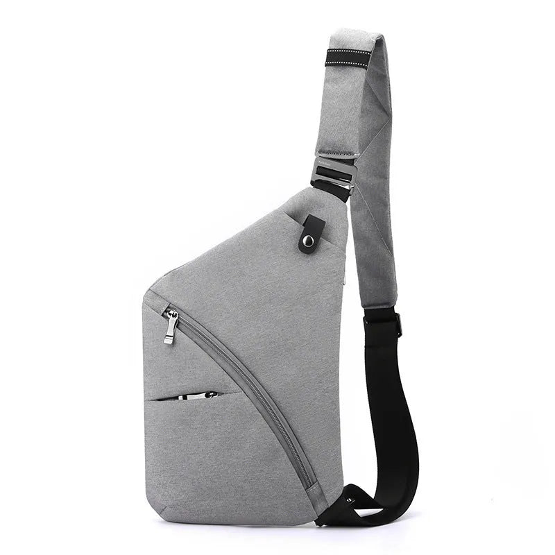 Men's Oxford cloth shoulder chest bag in grey colour with adjustable strap and letter detailing
