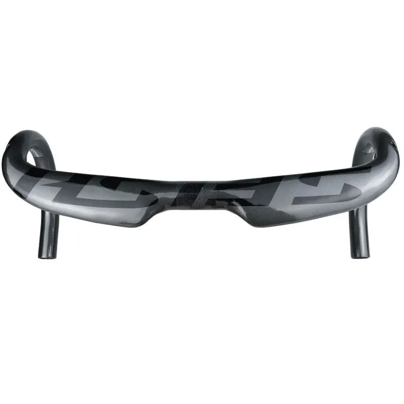 Carbon fibre road bicycle handlebar showing 31.8mm clamp area and curved drops
