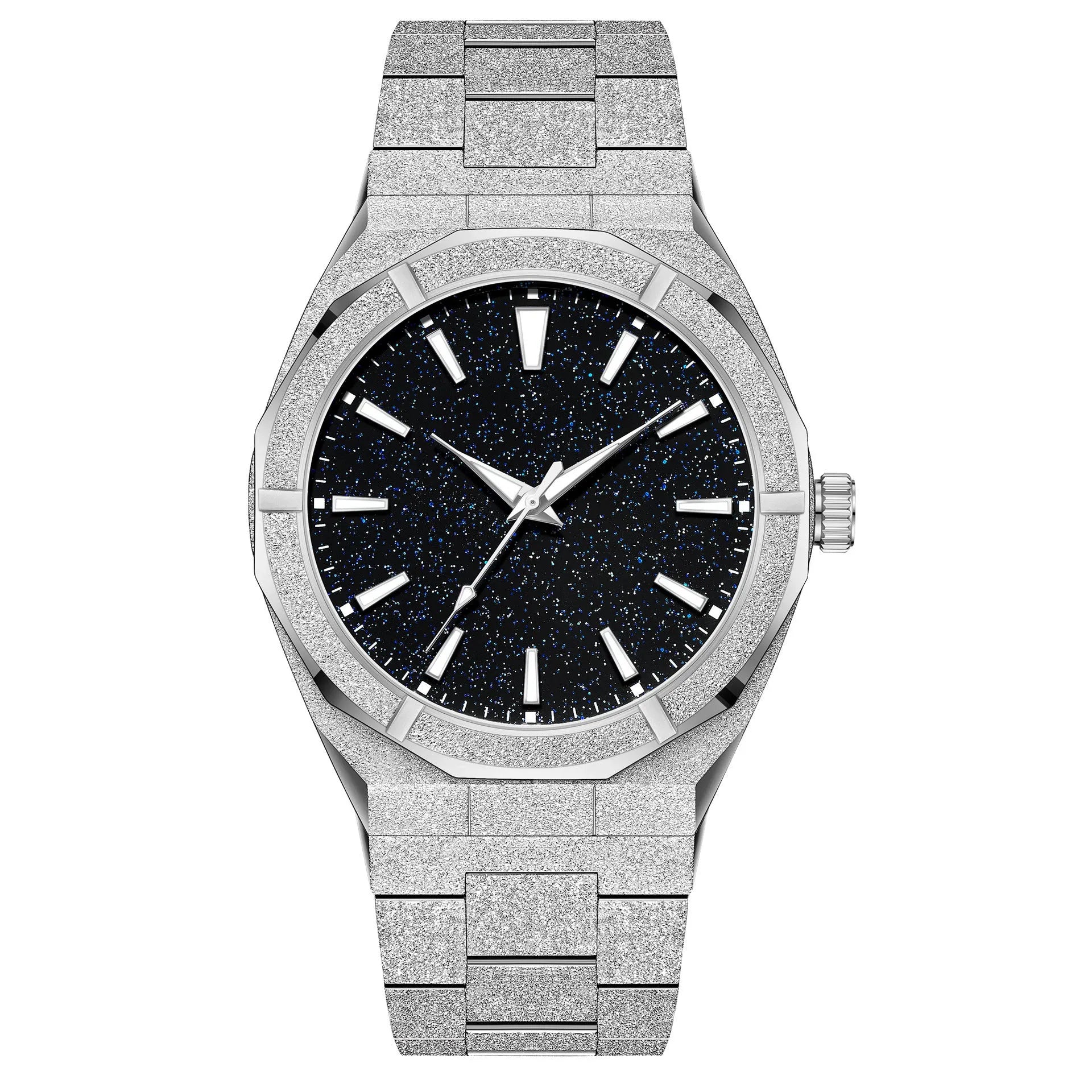 Men's business watch with frosted stainless steel case and luminous hands on wrist