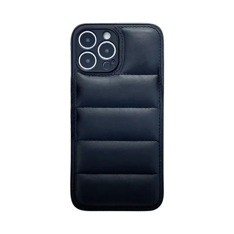 Fashion solid colour down jacket phone case for Apple iPhone in orange with TPU and PC back cover