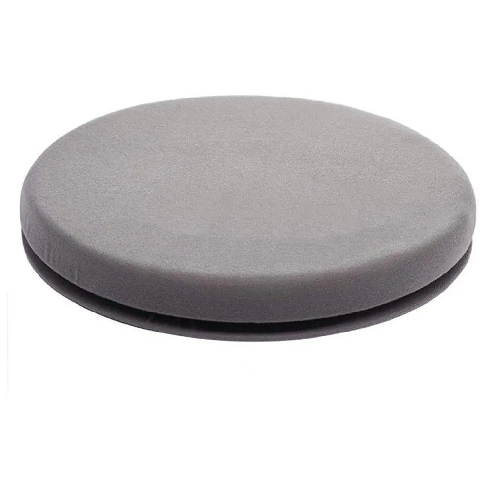 Grey rotating car seat cushion showing 360-degree swivel mechanism on a car seat.
