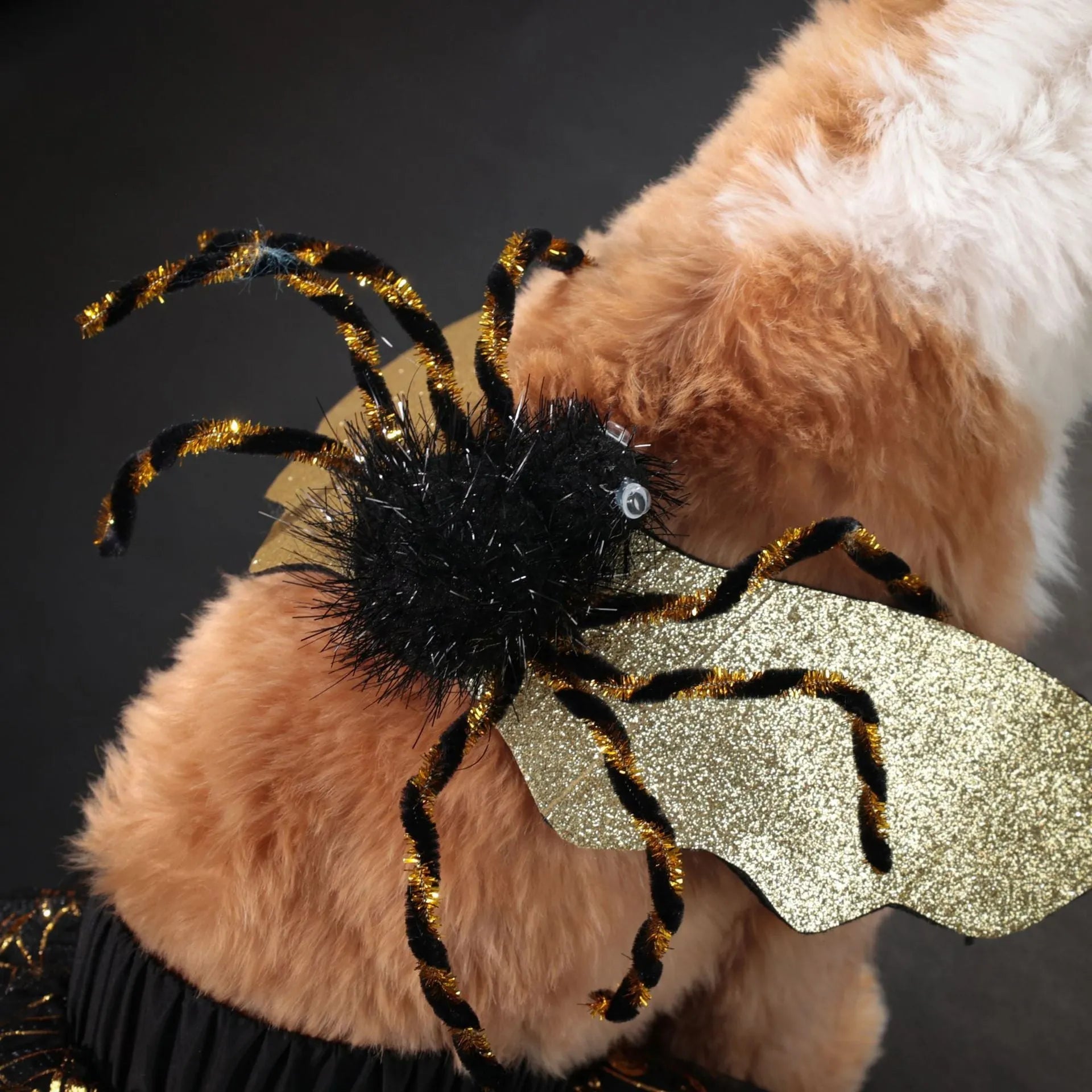Colourful polyester dog Halloween costume suit shown in sizes S, M, L, XL for party events.