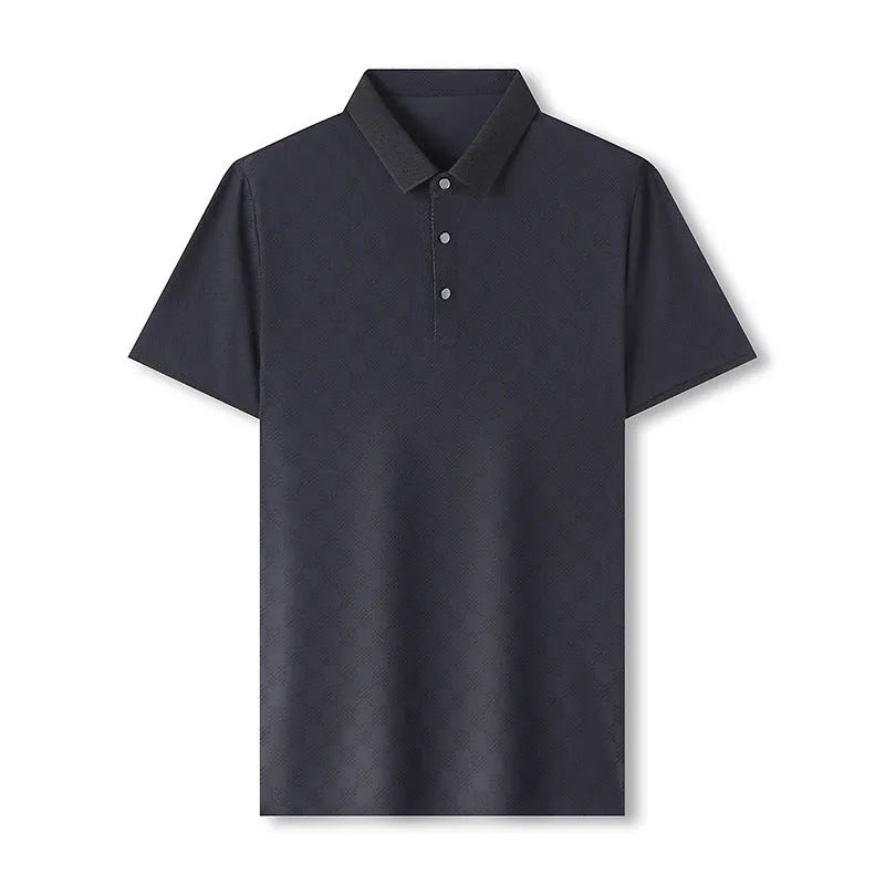 Rhombus patterned thin ice silk short sleeve T-shirt in black, featuring a slit detail on the hem.