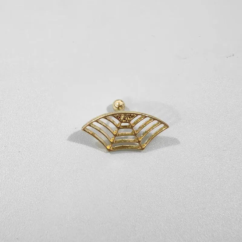 Spider web stud earrings with geometric mesh pattern in gold and silver electroplated colours