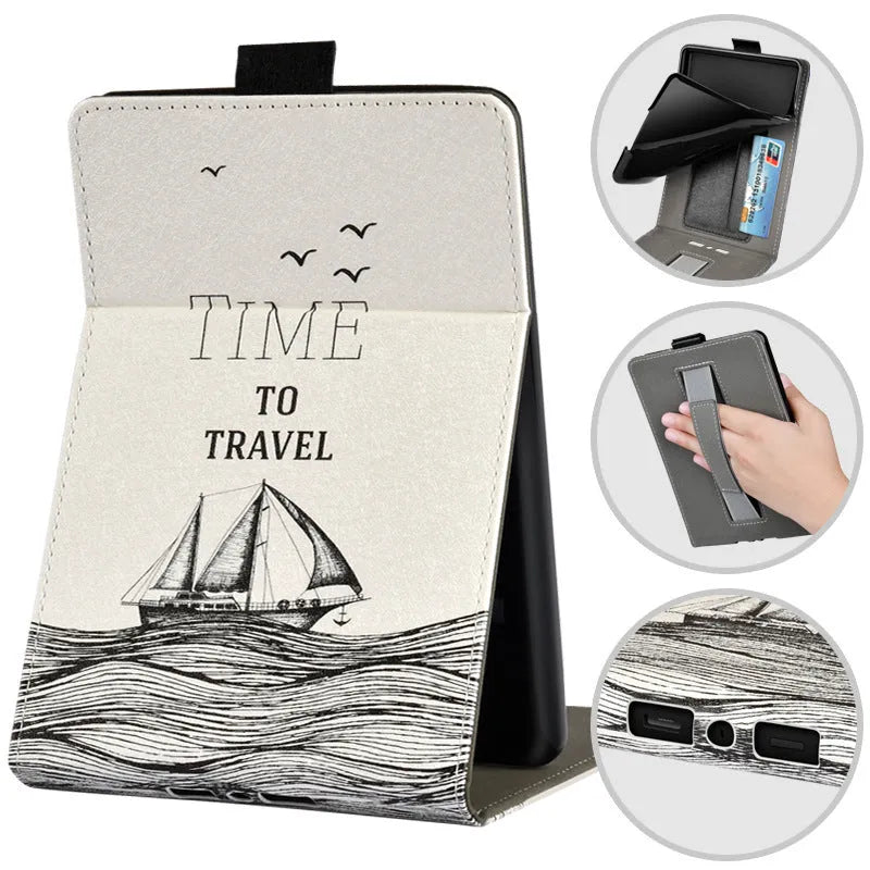 Black TPU leather protective case for a 6-inch Kindle Paperwhite e-reader, showing embossed texture and brackets style edges.