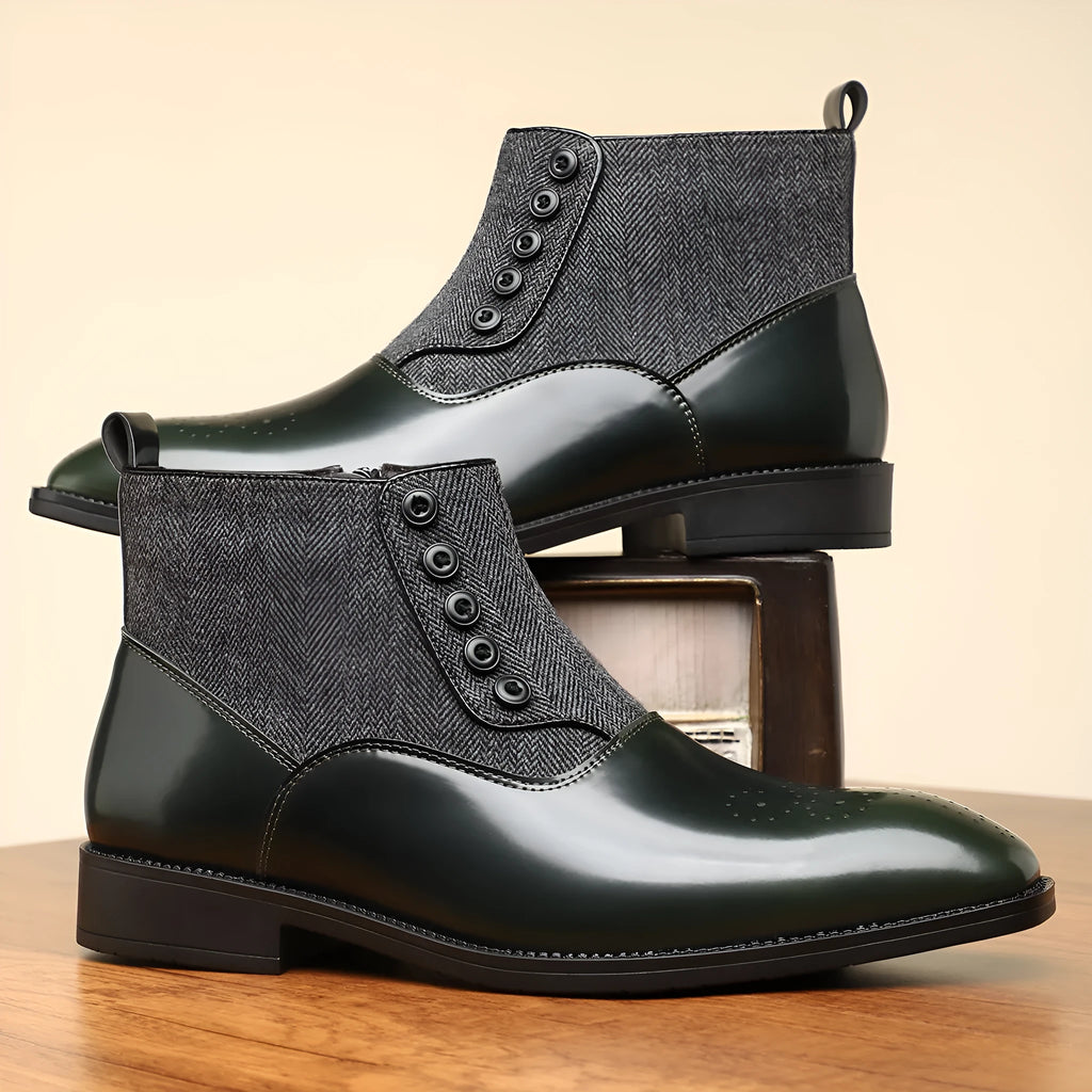 Men's brown British retro formal shoes with side zipper and square toe