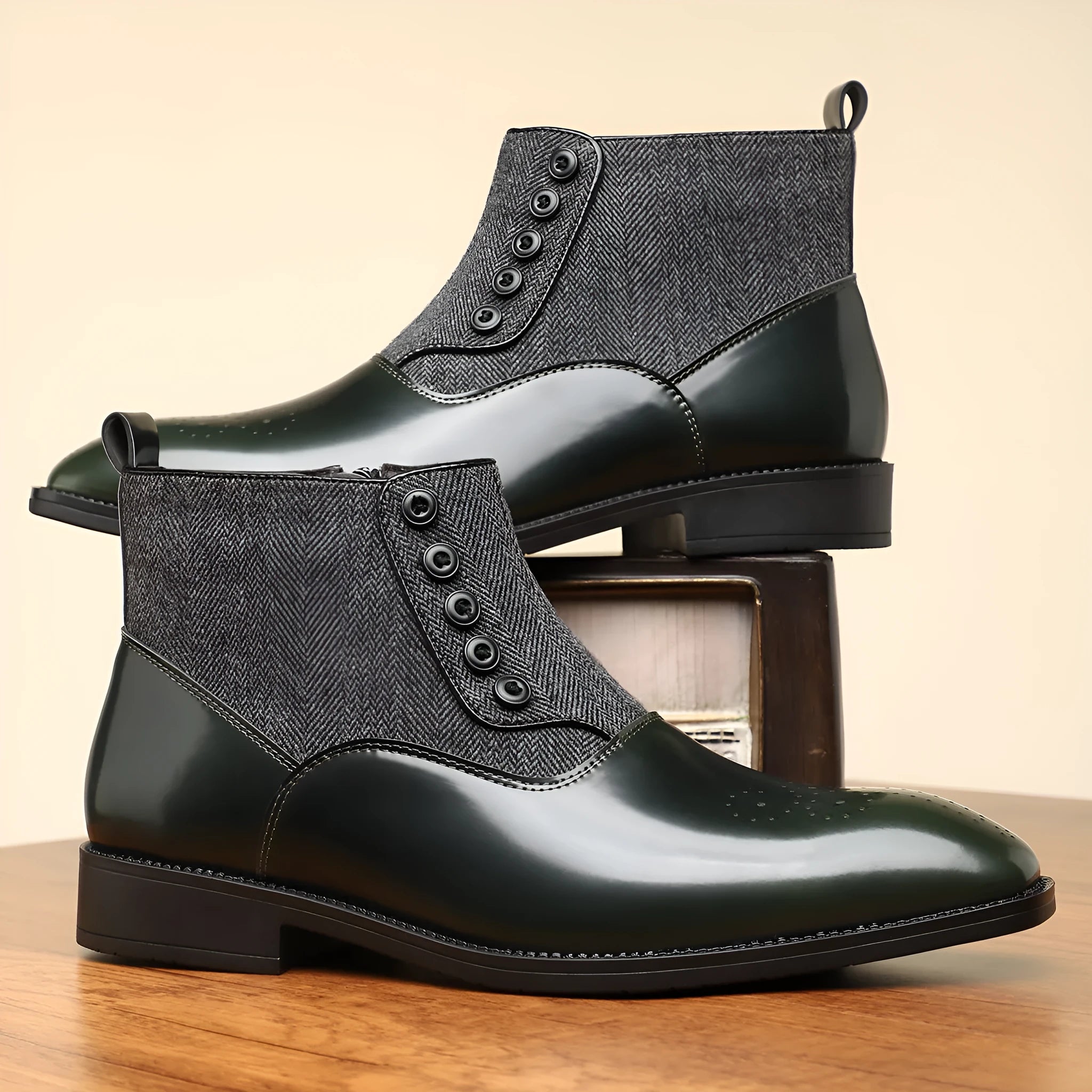 Men's brown British retro formal shoes with side zipper and square toe