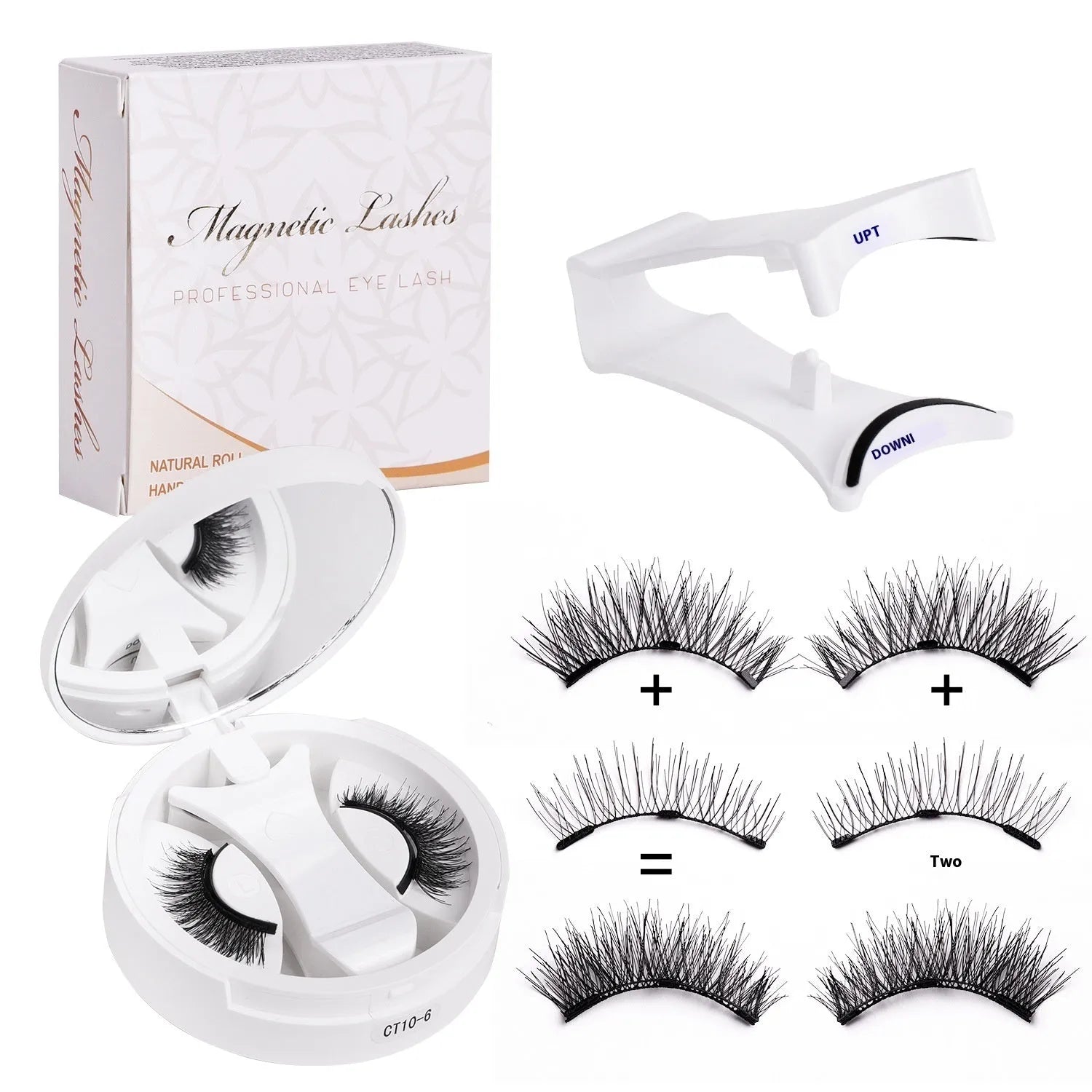False eyelashes stored in integrated soap holder case with magnetic closure