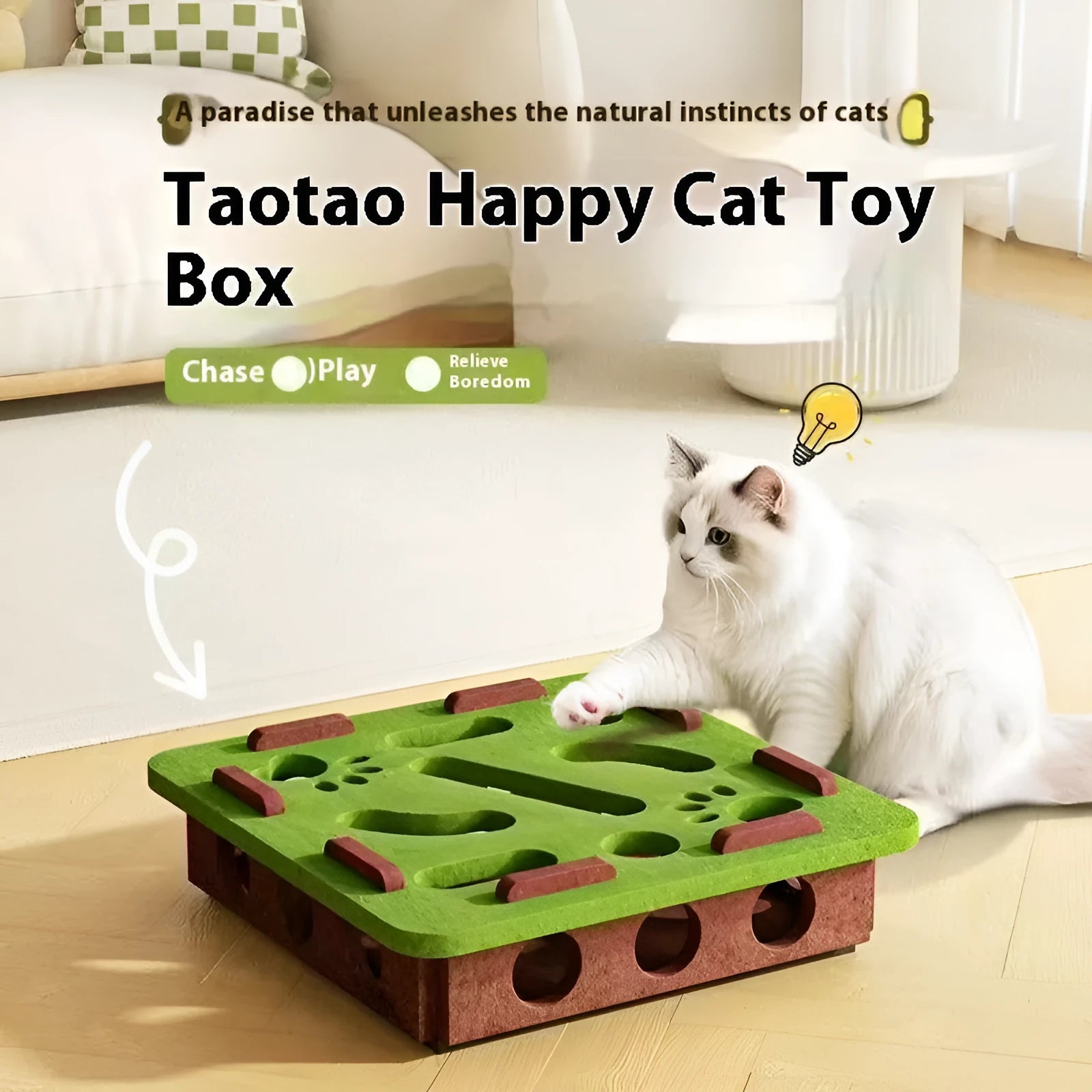 Felt cat toy box measuring 30x30x7.5cm with hole design for scratching