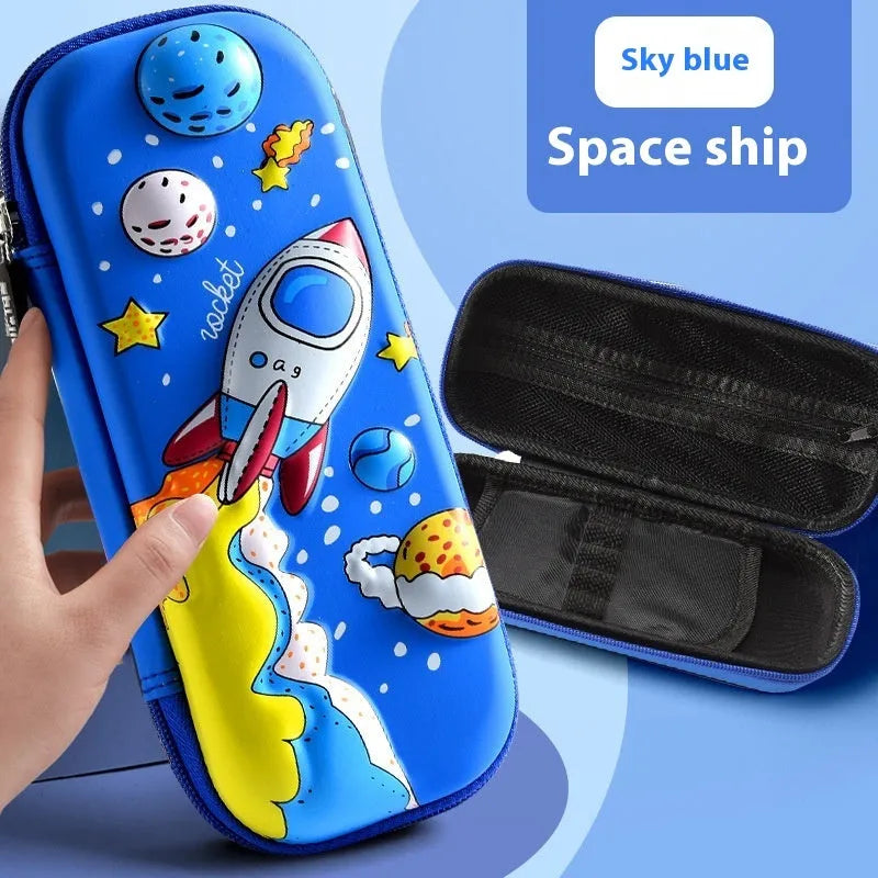 3D leather pencil case with embossed holographic character design showing textured surface detail