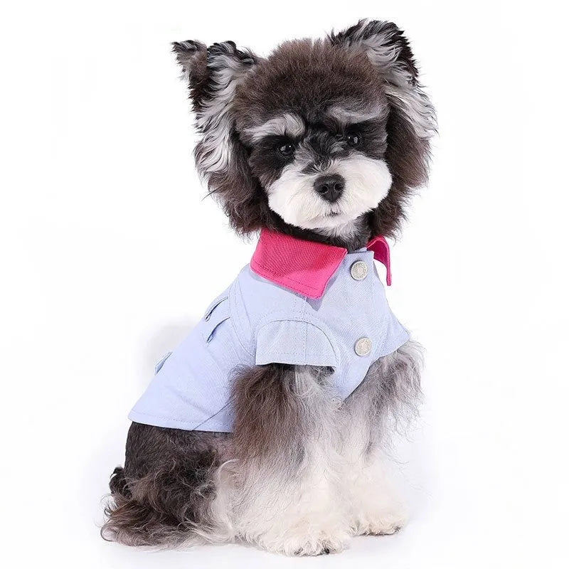 Blue polyester dog vest with front traction ring for small dogs in summer