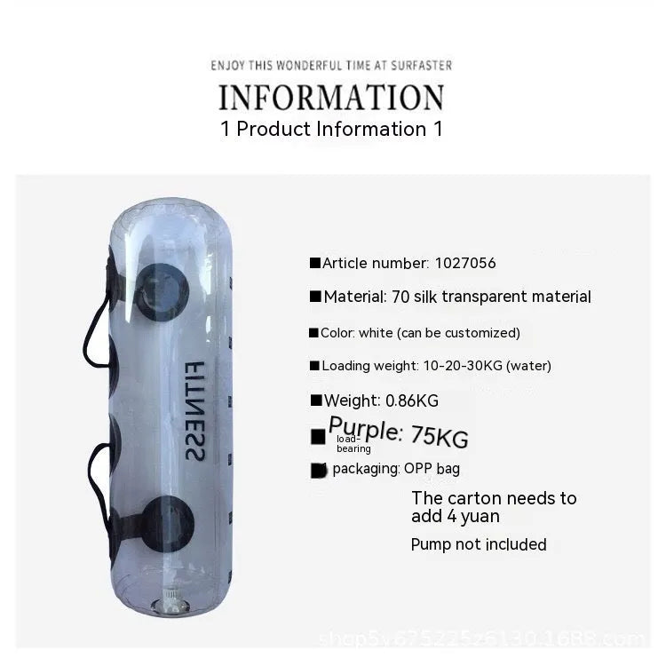 Transparent PVC inflatable water weight bag for portable fitness training.