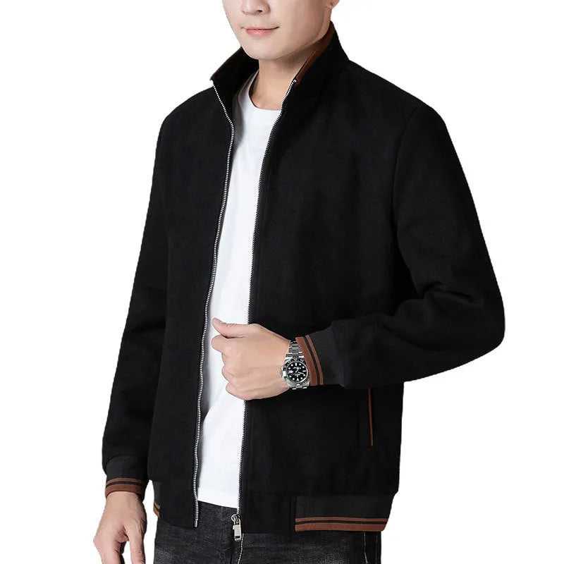 Men's grey sports-style fleece jacket with long sleeves and a stick pocket on the arm.