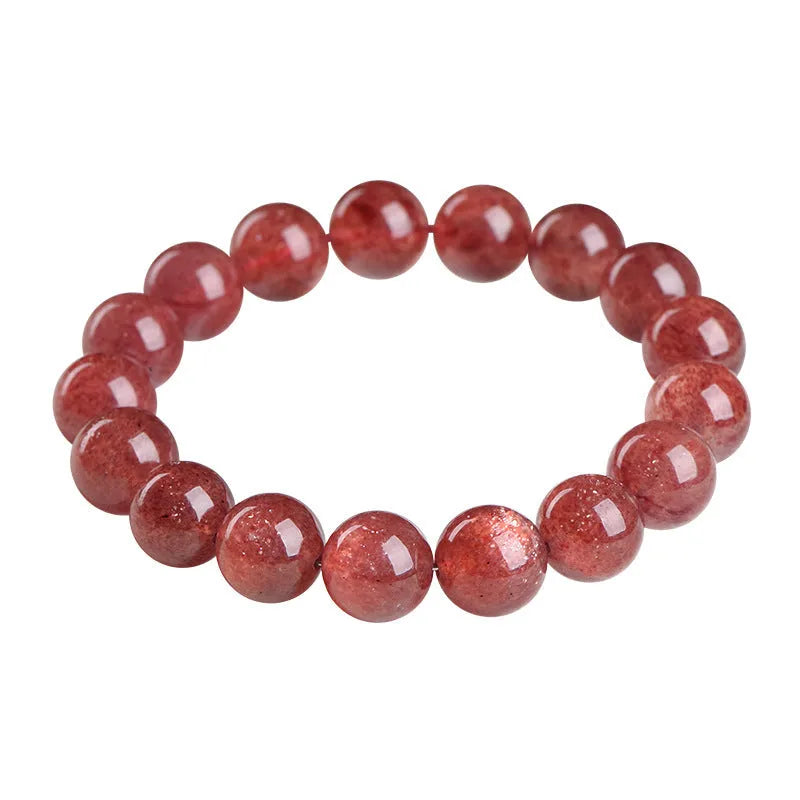 Natural starlight cherry red strawberry quartz bracelet with geometric spherical beads