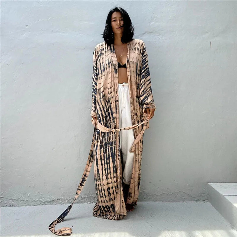 Women's printed cotton beach cover-up shirt in loose fit for sun protection over bikini.