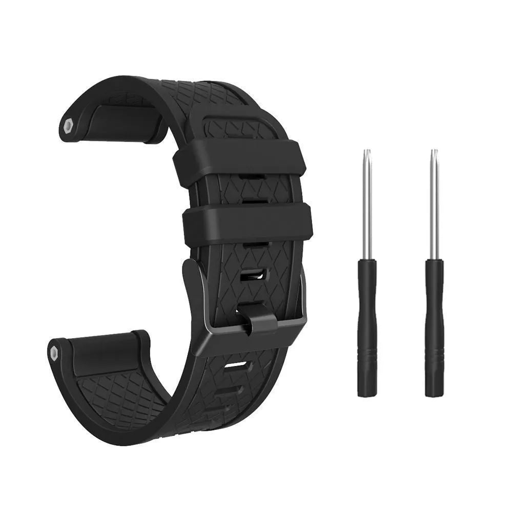 Black silicone watch strap with stainless steel watch-button connection for Jiaming 26mm watches