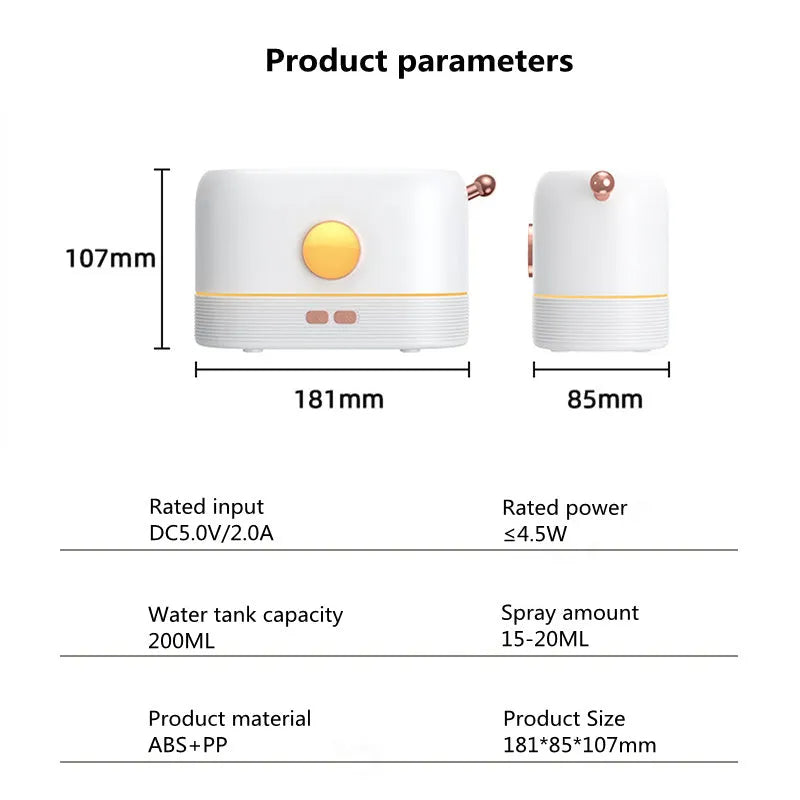 Black USB desktop humidifier with simulation flame light effect and water vapour mist.