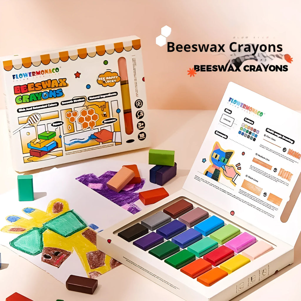 Children's beeswax crayon set 18 colours in colour box for beginner art painting