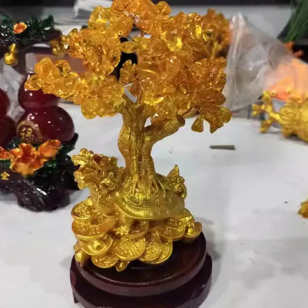 Citrine small water turtle money tree Feng Shui ornament in Chinese style resin