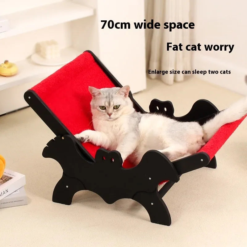 Wooden cat recliner with bat Halloween design in black or red colour for pet beds