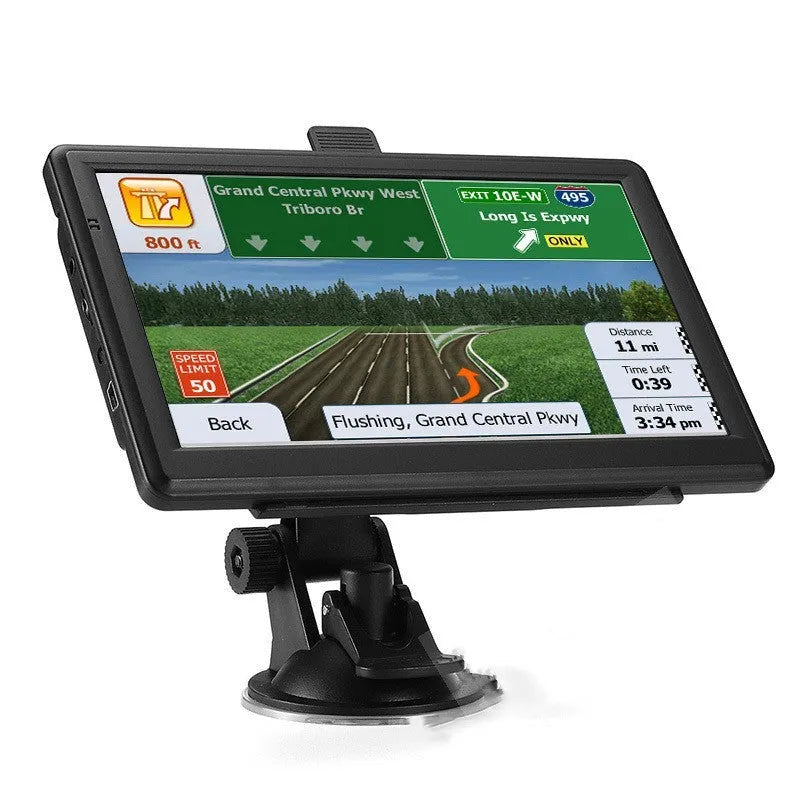 7 inch portable car GPS navigation device with touch screen display and vehicle mounting bracket