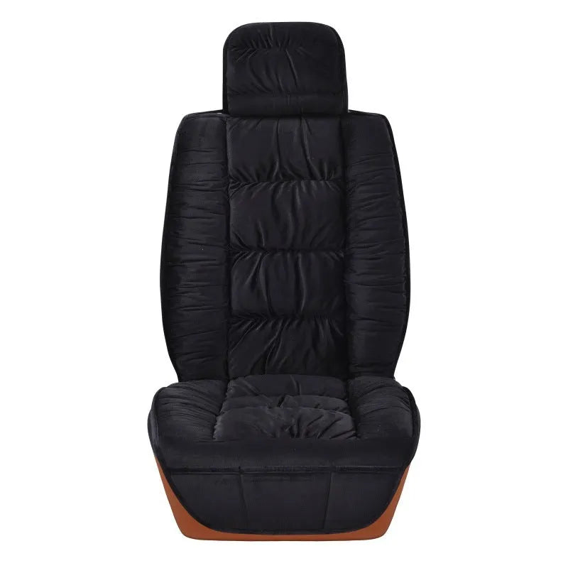 Short plush winter car seat cushion available in multiple colours including black, beige, grey, brown, and purple.