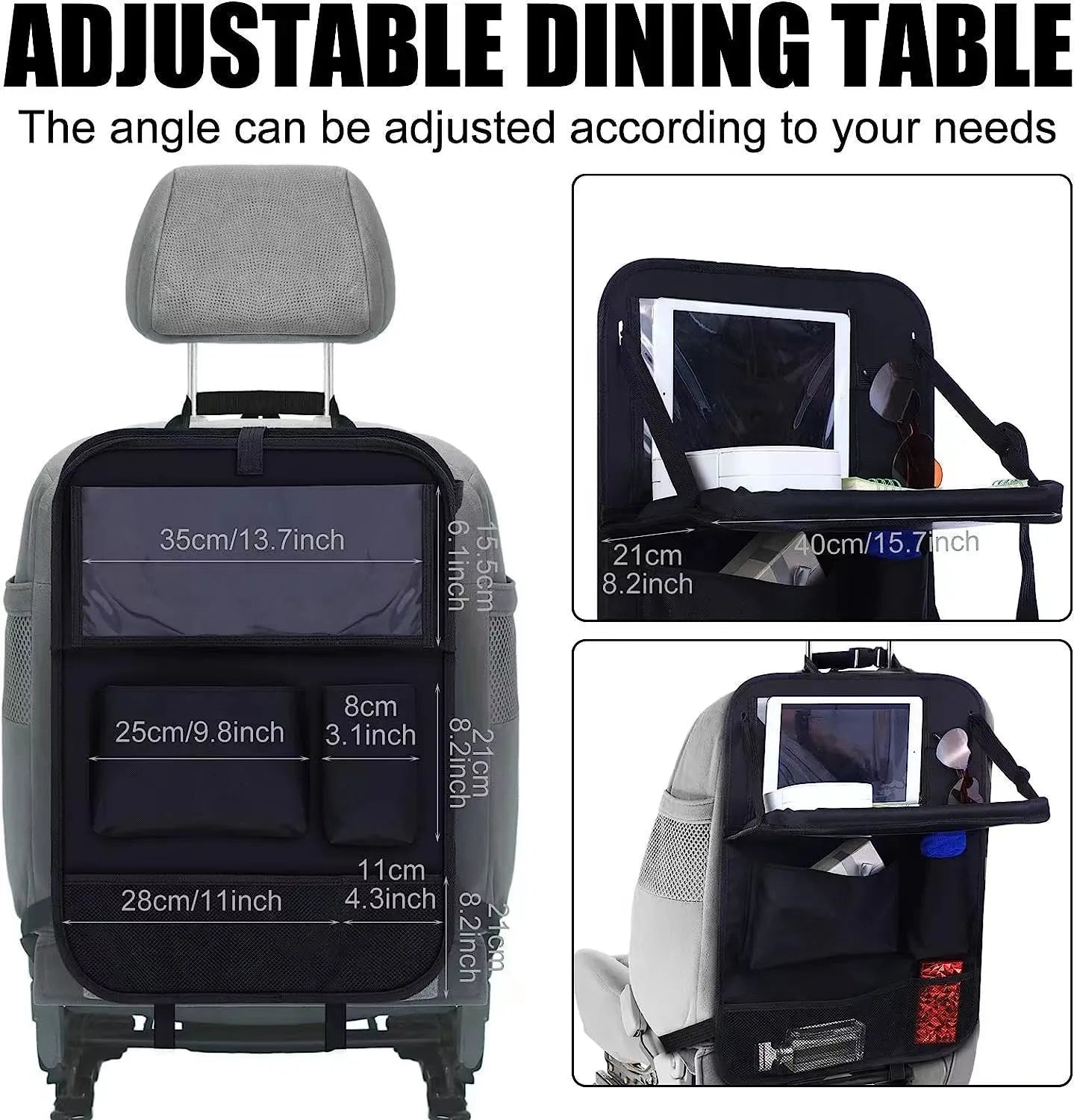 Black Oxford fabric car seat back organiser storage bag with 42x30cm dimensions