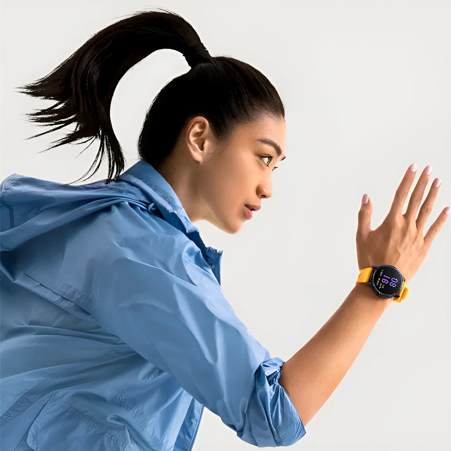 Dual band GPS smart watch with 1.43-inch touch screen on silicone wrist strap