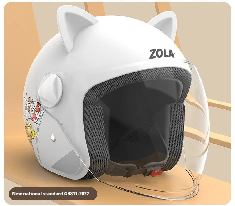 Adult electric bicycle helmet with attached winter scarf and anti-fog visor in blue colour