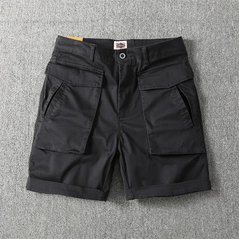 Men's cotton cargo shorts with multiple pockets in straight leg street style