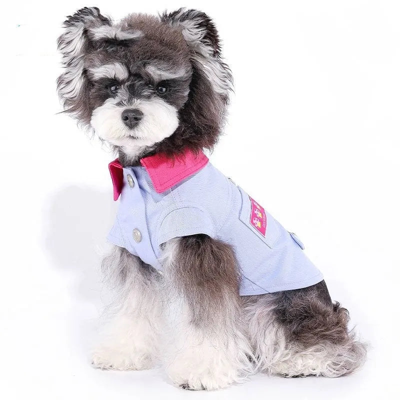 Blue polyester dog vest with front traction ring for small dogs in summer
