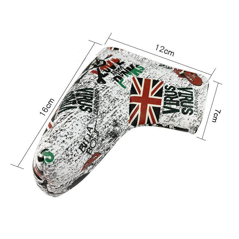 Golf putter sleeve cover in a novelty design, showing fleece lining and waterproof PU fabric.