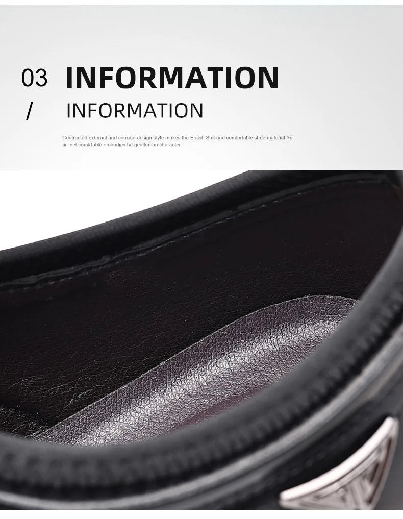 Men's plus size casual leather shoes – round toe wedge heel PU leather with stitching, elastic band closure, black colour