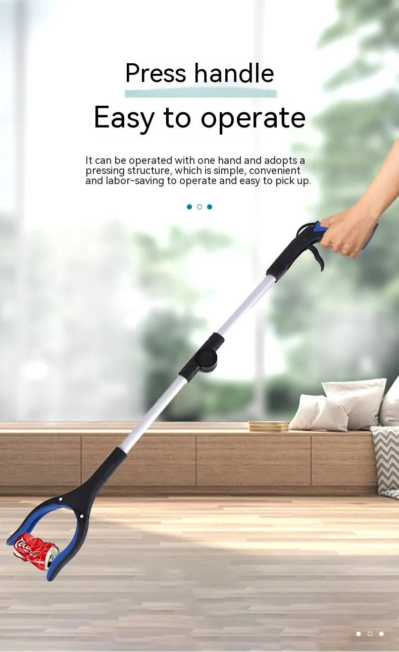 Folding aluminium household garbage clamp with magnetic pick-up sucker in silver with coloured handle