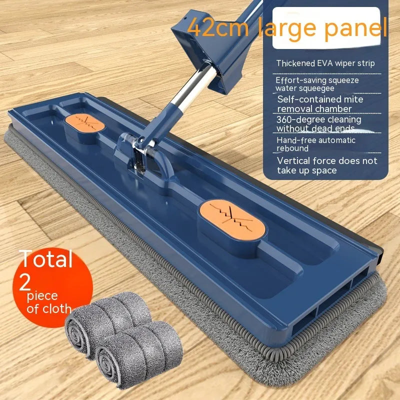 Large flat mop with stainless steel handle and rotating head for floor cleaning
