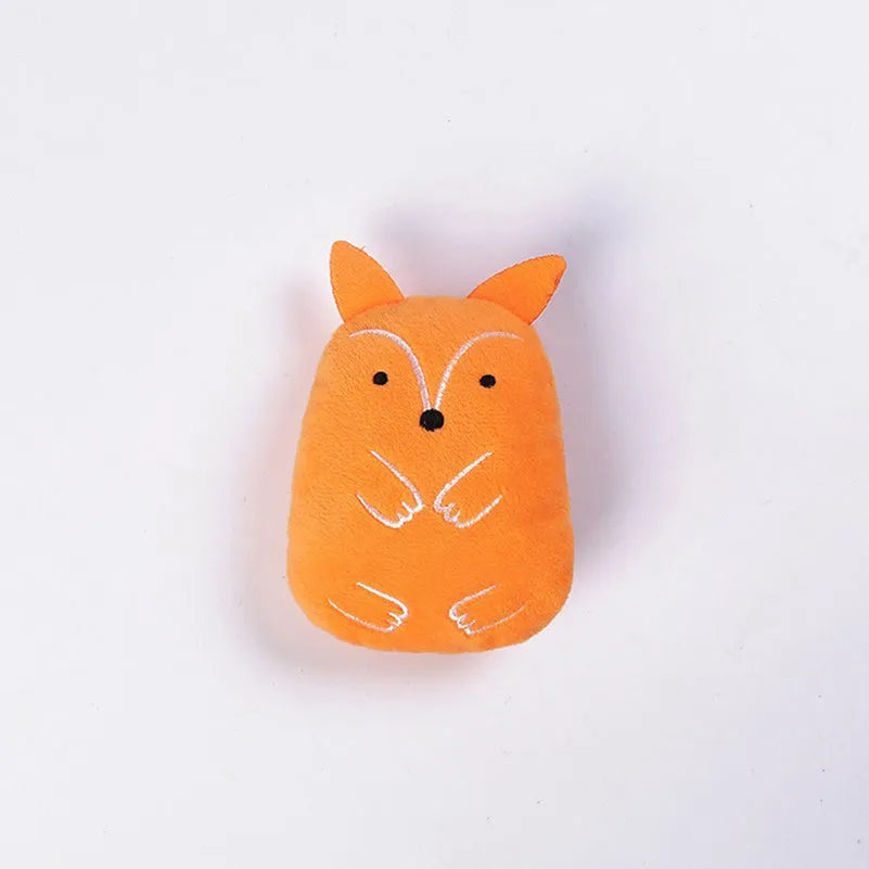 Brown plush cat toy with claw designs for chewing and teeth grinding, filled with catnip.