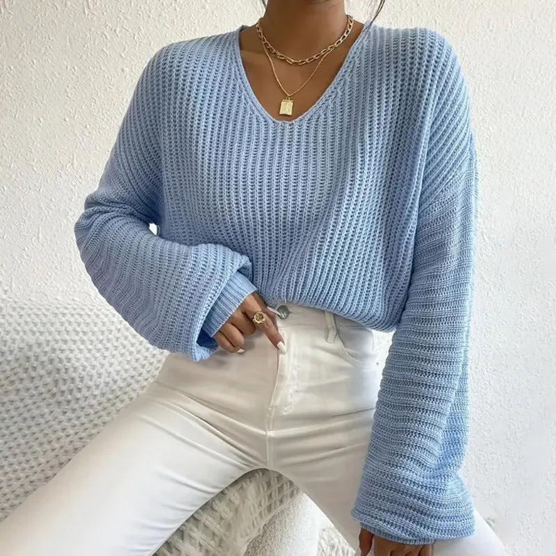 Women's solid colour long sleeve pullover casual top in polyester fabric